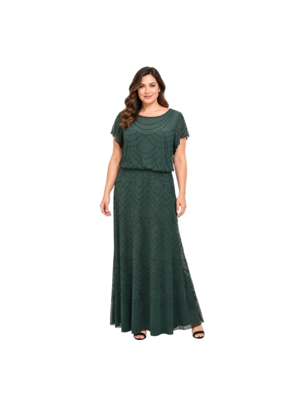 NWT Adrianna Papell Emerald Beaded Blouson Maxi Gown Size 14